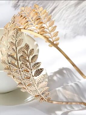 Gold Leaf Filigree Headband - Elegant Women's Hair Accessory new